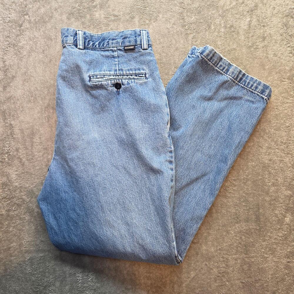 Vintage Dockers Khakis Jeans Mens 38x32 Blue Light Wash Relaxed Pleated Denim